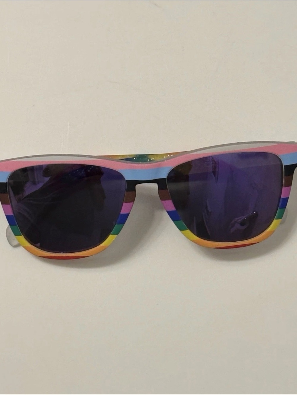 Goodr Sunglasses-Striped Rainbow Frame Sunglasses - Purple Lens